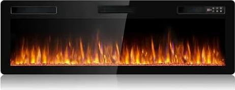 BOSSIN 60 inch Ultra-Thin Silence Electric Fireplace, Recessed Wall Mounted | Low Noise, Fit for 2x4 and 2x6 studs. Adjustable Flame Colors and Speed. Remote Control with Timer, 750/1500W