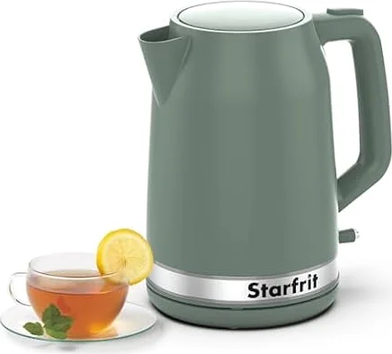 Starfrit Electric Kettle, 1.7L, 1500W, Auto Shut-Off, Sage | 1.7L capacity. Fast 1500W boiling. Auto shut-off for safety. Boil-dry protection. 360° swivel base.