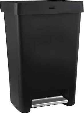 Rubbermaid 13 Gallon Step-On Kitchen Trash Can with Lid, Garbage Can, Black Trash Container