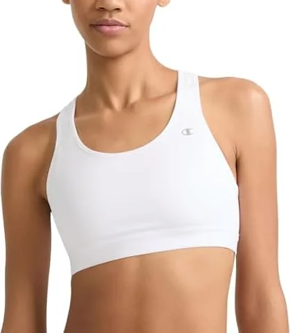 Champion Women's Sports Bra, High-Impact Compression, Moisture Wicking, Bright White, Large