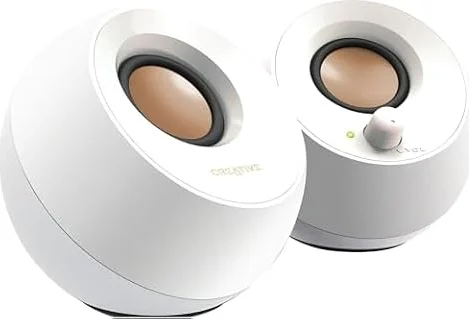 Creative Pebble, 2.0 USB Desktop Stereo Speakers for PC/Laptop, White | USB-Powered, 2.0 Speaker, Compact, Stereo, PC Speakers, Laptop Speakers, Minimal Design, Desktop Audio, White