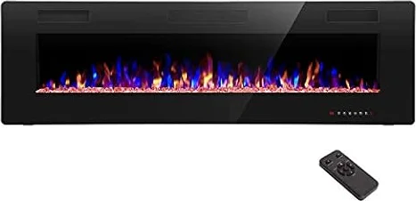 R.W.FLAME Electric Fireplace 60 inch Recessed and Wall Mounted, Low Noise, Fit for 2 x 6 Stud, Remote Control with Timer,Touch Screen,Adjustable Flame Colors and Speed