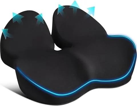 Memory Foam Seat Cushion for Office Chair Pressure Support Extra Large Size, Ergonomic Office Chair Seat Cushion for Tailbone, Car Seat Cushion Improves Posture & Support for Long Sitting Black