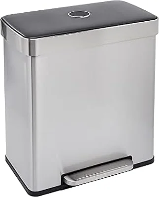 Amazon Basics Rectangular Dual Compartment Recycling Garbage Trash Can, Grey,Silver, 60 Liters