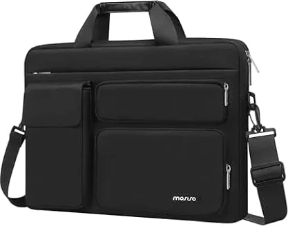 MOSISO Laptop Shoulder Bag 16 inch, 15.6 inch Laptop Case, Black | 15-16 inch Computer Bag Compatible with MacBook Pro 16, HP, Dell, Lenovo, 2 Raised&1 Flapover&1 Horizontal Pocket&Handle&Belt