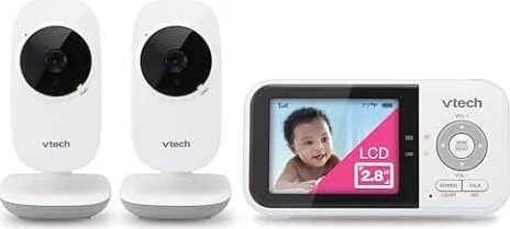 VTech VM819-2 Baby Monitor, 2.8” Screen, 2 Cameras, 1000ft Range, Night Vision, 2-Way Audio, Temperature Sensor, Lullabies, Secured Transmission No WiFi
