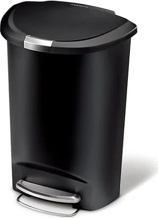 simplehuman Semi-Round Step Can, 50L / 13 Gallon Kitchen Garbage Can, 150,000-Step Pedal, Lid Shox® Technology, Custom Fit Liner, Generous Capacity for High Traffic Kitchen, Black Plastic
