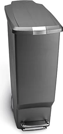 simplehuman Slim Step Can, 40L / 10.6 Gallon Kitchen Garbage Can, 150,000-Step Pedal, Lid Shox® Technology, Pet Proof Lock, Custom Fit Liner, Grey Plastic