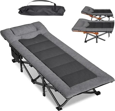 Mopaicot Camping Cot for Adults, Adjustable Headrest Camping Bed | Portable Bed for Adults; Folding Cot with Carry Bag; Comfortable Mattress; Supports 450 lbs