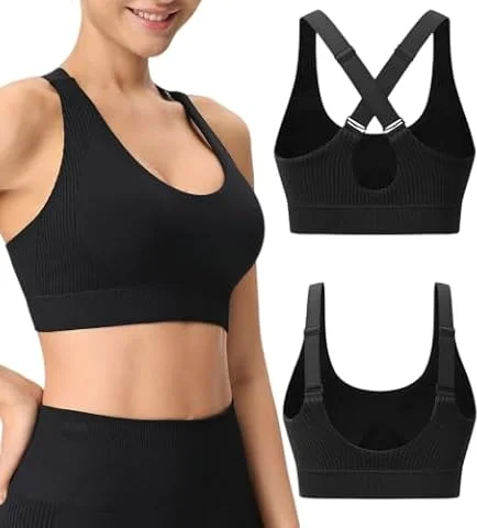 BYAWAY Adjustable Straps Sports Bra for Women High Support, 1 Pack Black