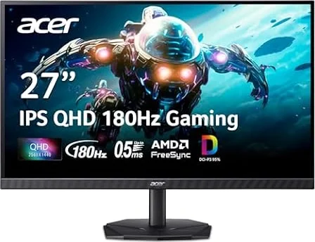 Acer Nitro 27 Inch WQHD 2560 x 1440 IPS Gaming Monitor | AMD FreeSync | Up to 180Hz Refresh | Up to 0.5ms | DCI-P3 95% | HDR 10 Support | One Display Port 1.2 & Two HDMI 2.0 | KG271U N3bmiipx