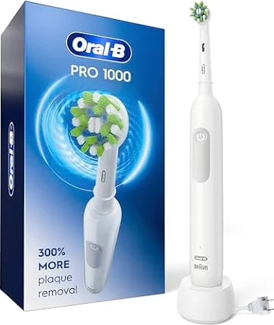 Oral-B Pro 1000 Electric Toothbrush, White | Brushing timer, 3 cleaning modes, pressure sensor, from the #1 dentist-recommended brand