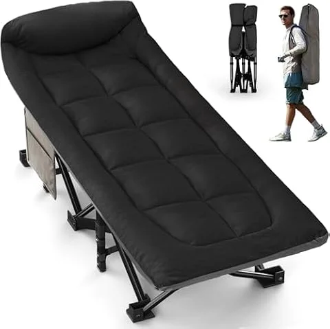Overmont Camping Cot with Cushion and Pillow