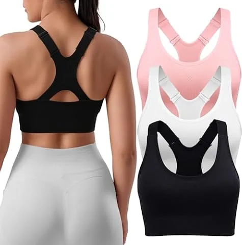 SPORME RUNNING Sports Bras for Women Pack Racerback High Support Bras with Adjustable Straps-Padded Seamless Yoga Bra