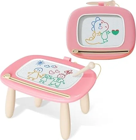 Kikidex Girl Toys Age 1-3 Magnetic Drawing Board, Gifts for 1 2 3 Year Old Toddlers Birthday, Doodle Board for Preschool Learning and Educational Erasable Sketching Pad(Soft Pink)