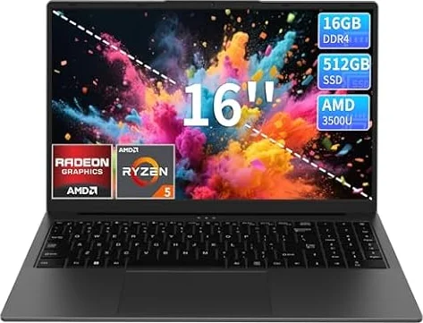 16" Laptop Computer Ryzen 5 3500U Processor, 16GB RAM 512GB PCIe SSD