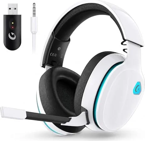 AOC 2.4GHz Wireless Gaming Headset for PS5, PS4 Gamers, PC, Switch, Bluetooth 6.0 Gaming Headphones with Noise Canceling Mic, 7.1 Virtual Surround, 45Hr Battery -White