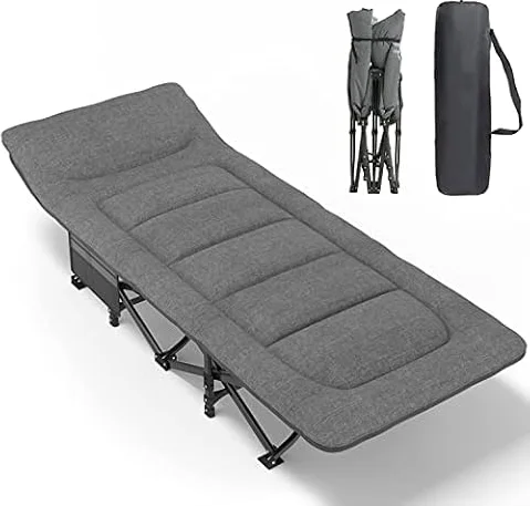 ATORPOK Folding Camping Cot for Adults with Cushion and Pillow | Portable Sleeping Bed with Carry Bag; 450LBS Heavy Duty Support; Lightweight Tent Cot for Camping, Patio & Home Use