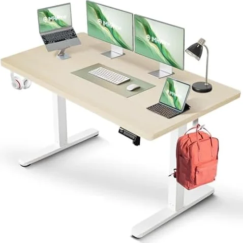 IMHome Standing Desk, 47x24 Inch Height Adjustable Electric Desk, Ivory