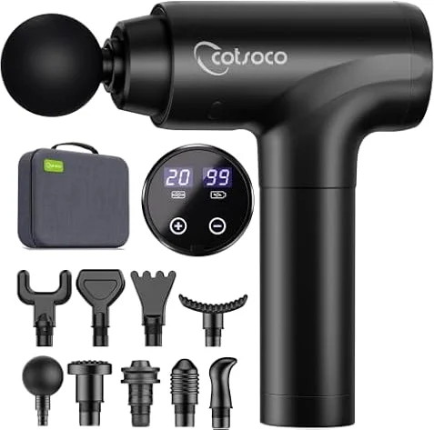 Cotsoco Massage Gun, Deep Tissue Back Massager Gun 9 Head 20 Speed, Case