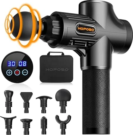 Massage Gun Powerful Portable Sports Massage Gun with 30 Speeds 8 Massager Heads, High Speed Quiet Motor Massager Gun, LCD Screen, Carry Case, Gift for Men Women