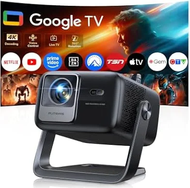 Smart 4k Projector [Built-in Google TV/360°Stand] 30W Hi-Fi Speakers,Competible with Netflix, HDR10 Outdoor Projector with Auto Focus & Keystone, HDMI ARC/CEC Projecteur for Home & Bedroom Ceiling