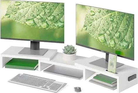 BONTEC Dual Monitor Stand for Desk, Monitor Riser with Smartphone Holder
