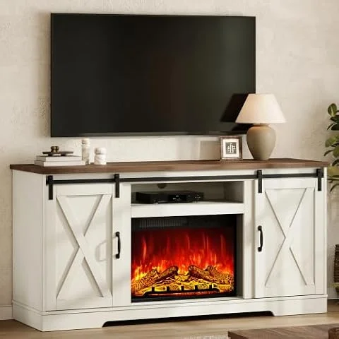Jocisland 59" Fireplace TV Stand for TVs up to 65" with Sliding Barn Doors