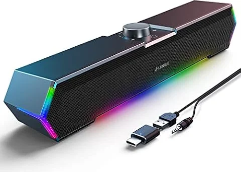 LENRUE G11 Computer Speakers for Desktop, Touch Lights PC Speakers with Surge Clear Sound, USB C/USB Powered for Computer Desktop PC Laptop Monitor（Black） (Black) (Black)