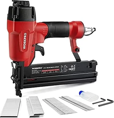 WORKPRO Pneumatic Brad Nailer, 18 GA, 2 in 1 Nail Gun and Crown Stapler