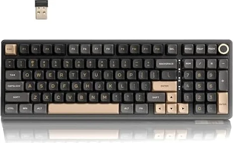 RK ROYAL KLUDGE R98 Pro Wireless Mechanical Keyboard, Creamy Bluetooth/2.4GHz/Wired RGB Gaming Keyboard with Number Pad and Knob, MDA Profile PBT Keycaps, Gasket Hot Swappable Linear Switch, Black