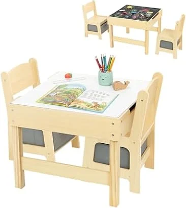 OOOK 3 in1 Kids Table and Chair Set, Double Use Tabletop & Storage Drawer