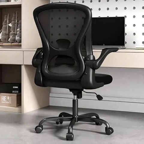 Sytas Office Chair, Ergonomic Desk Chair with Lumbar Support, Adjustable Height & Flip-Up Armrests, Mesh Computer Chair, Comfy Swivel Chair for Home Office and Guitar Playing, 300 Lbs (Modern, Black)