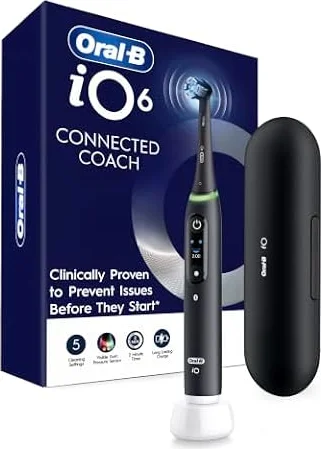 Oral-B iO6 Connected Coach, Electric Toothbrush with Travel Case, Black