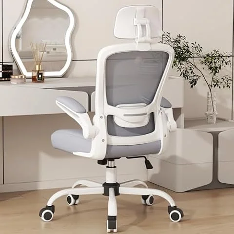 Mimoglad Office Chair, Comfy Desk Chair - High Back Ergonomic Computer Chair with Adjustable Lumbar Support & Headrest, Flip-up Armrests for Guitar Playing (Moon Grey)