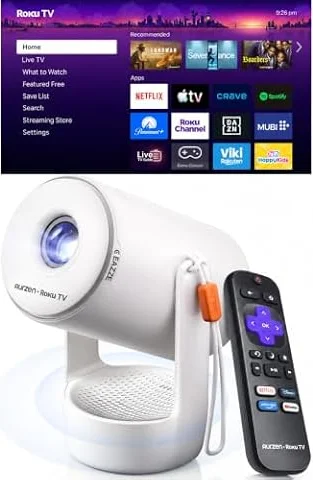 Aurzen Roku TV E1R Smart Portable Mini Projector with Bluetooth and AirPlay
