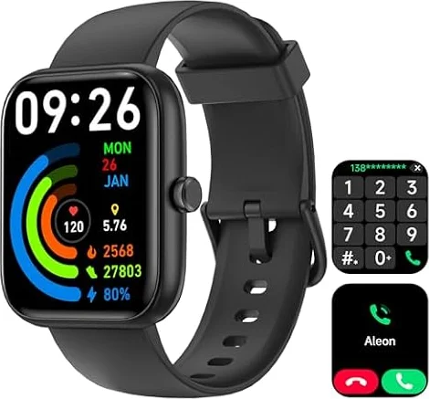 Smart Watch for Men Women with Bluetooth Call, Alexa Built-in, Heart Rate & Sleep Monitor, 1.83" DIY Dial Fitness Watch with 100+ Sport Modes, IP68 Waterproof, Compatible with Android iOS