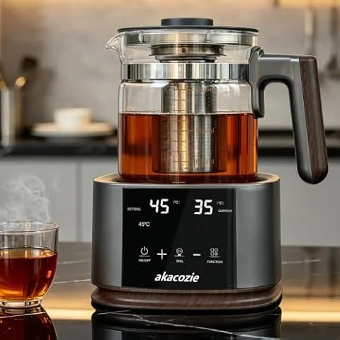 akacozie 1.3L Eelctric Kettle,Tea Kettle with Temperature Control,Black | Glass Kettle,Tea Pots with Removable Stainless Steel Tea Infuser,Tea Maker,Health Pot,Keep Warm,9 Mode for Tea,Coffee,Milk