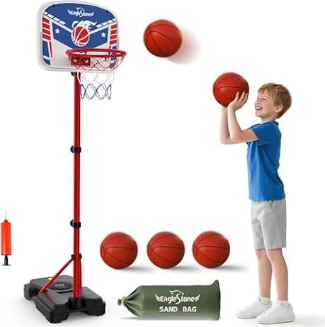 EagleStone Kids Basketball Hoop with Stand Adjustable Height Indoor Outdoor | 3 Balls, Extra Sandbag for Stability, Backyard Sports Game, Basketball Toy, Christmas Birthday Gift,Boys Girls Ages 3-12