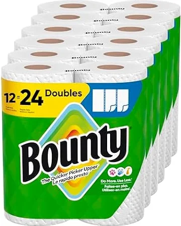 Bounty Paper Towels Select-A-Size White, 12 Double Rolls = 24 regular rolls