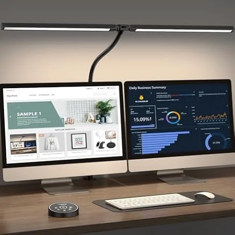 Led Desk Lamp for Office Home - Eye Caring Architect lamp with Clamp,Dual Screen Computer Monitor Work Smart Light: 24W 5 Color Flexible Adjustable Lighting Table Lamp for Study Drafting