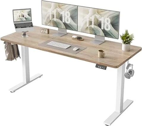 BEXEVUE Standing Desk, Height Adjustable Desk, 55x24 Inches Sit Stand Desk, Wide Home Office Computer Desk with 2 Piece Board, Bureau De Travail Ajustable (Maple)