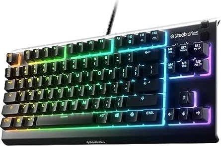 SteelSeries Apex 3 TKL RGB Gaming Keyboard – Tenkeyless Compact Form Factor - 8-Zone RGB Illumination – IP32 Water & Dust Resistant – Whisper Quiet Gaming Switch – Gaming Grade Anti-Ghosting, Black
