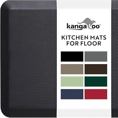 KANGAROO 3/4" Thick Superior Comfort, Relieves Pressure, All Day Ergonomic Stain Resistant Floor Rug Anti Fatigue Cushion Mat, Durable Standing Desk, Foam Pad Mats Kitchen, Office, 32x20, Black