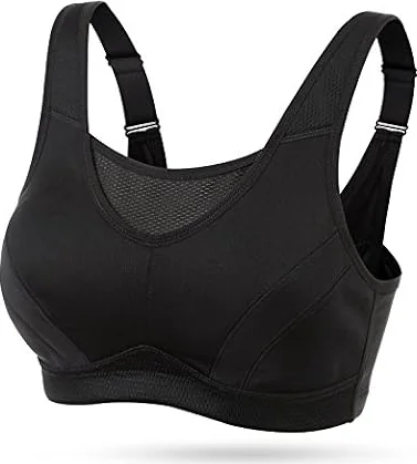 WingsLove Women's Sports Bra High Impact Bounce Adjustable Control Workout Bra Non Padded Wirefree Running Bra(Black,38DD)