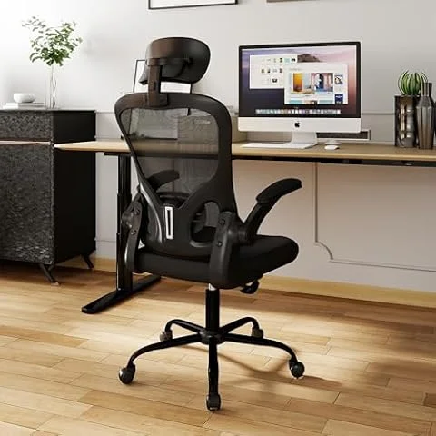 ralex-chair Ergonomic Office Chair with Adjustable Headrest & Lumbar Support, Computer Desk Chair with Flip-Up Armrests, Comfortable for Home, Office, Conference Room