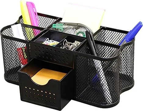 Deco Brothers Mesh Desk Organizer & Pen Caddy for Desktop Storage, Black | Multi-Compartment Pencil Holder, Office Supply Storage Accessory