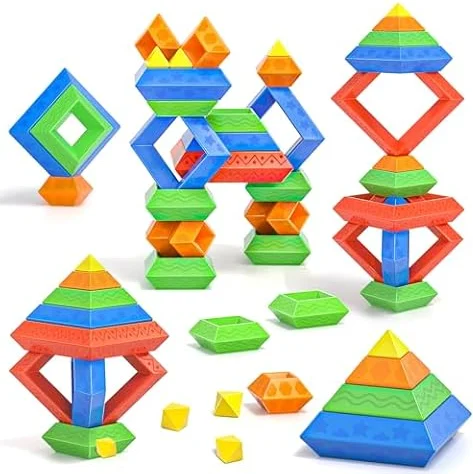 BLmukce 30-Piece Pyramid Stacking Blocks | STEM Montessori Toddler Toys for 3-5 | Educational Preschool Blocks for Ages 3-5 | Building Sensory Toys for 2 3 4 5 Year Olds Boys & Girls