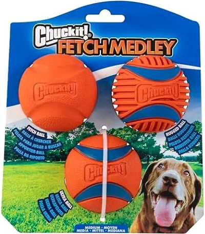 Chuckit! Fetch Ball Medley, Medium, Dog Ball, 3 Pack, Ultra, Fetch and Rugged Balls Included