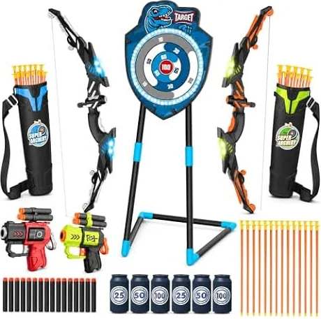 LED Archery Set for Kids 4-12 Years - Includes Bow & Arrows, Standing Target - Outdoor Sports Toy for Boys & Girls (Blue/Green)
